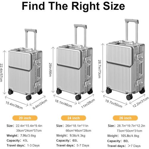 Zipperless Luggage, 22.4 x 15.4 x 9.4 Aviation Certified, Polycarbonate Aluminum Hardshell, Expandable Carry-On Luggage with Spinner Wheels, Hardshell Luggage, 20 Inch Cabin