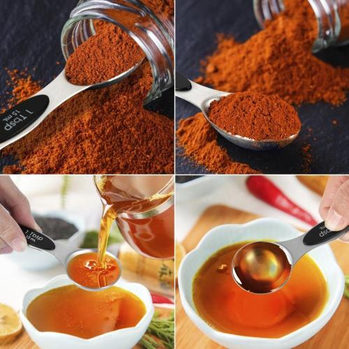 16 Pieces Measuring Cups and Magnetic Measuring Spoons Set Stainless Steel,8 Measure Cups with Silicone Handle and 7 Double Sided Magnetic Measure Spoons & 1 Leveler