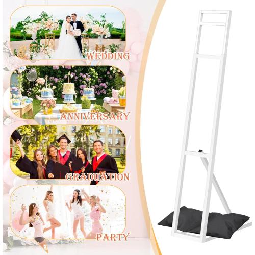 2 Pack White Wedding Backdrop Stand, Adjustable Metal Arch with Foldable Base and Weight Bag, Foam Board Display for Balloon Party and Event Decor (1.15–2m) (2)