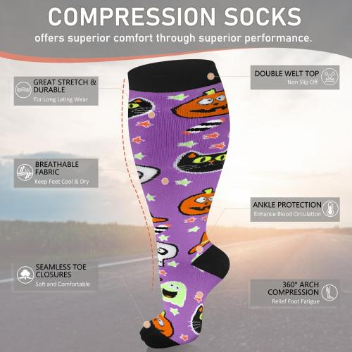 Set of 3 Plus Size Diu Life 3 Pairs Plus Size Compression Socks for Women and Men Wide Calf Extra Knee High Support for Circulation