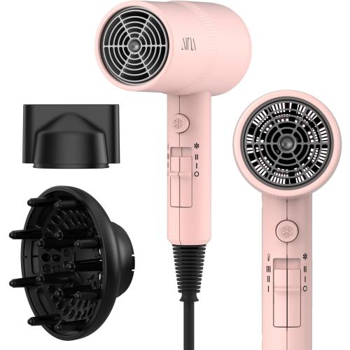 AINA Diffuser Hair Dryer Full-Featured Blow Dryer 110V/1600W(Babe Pink) | 3 Heat/2 Speed;Cold shut button;Lightweight;Compact Size;High Temp;Low Airflow;Same Results;Less Expense