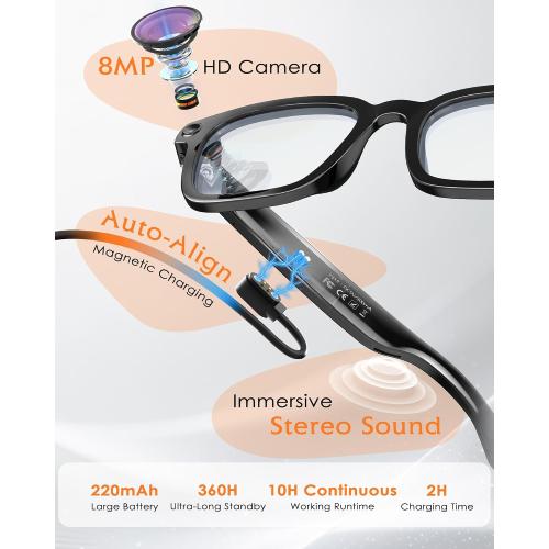 Smart Glasses with Camera and Audio 8MP HD Camera Smart Glasses for Men