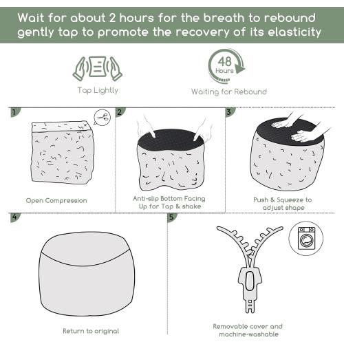 HIGOGOGO Round Stuffed Pouf Ottoman, Plaid Poufs with Foam Chunk Filling, Fluffy and Furry Pouf Foot Stool Storage Ottoman, 20 X 15 Floor Poufs Foot Rest for Living Room, Beige