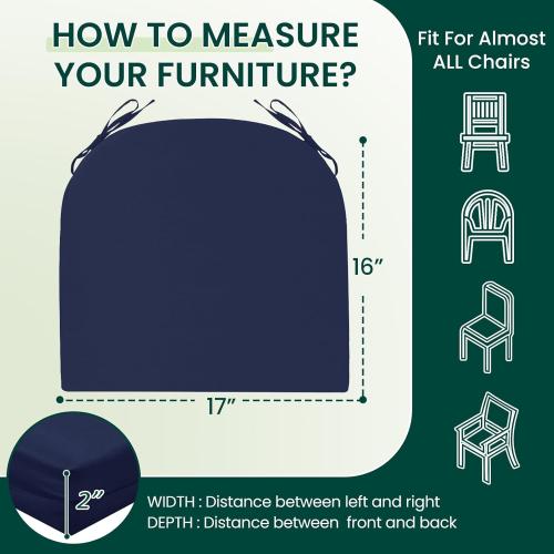 HARBOREST Outdoor Chair Cushions Set of 2, Water Resistant Patio Chair Cushions with Ties, Outdoor Seat Cushions for Patio Furniture, 17x16x2, Navy