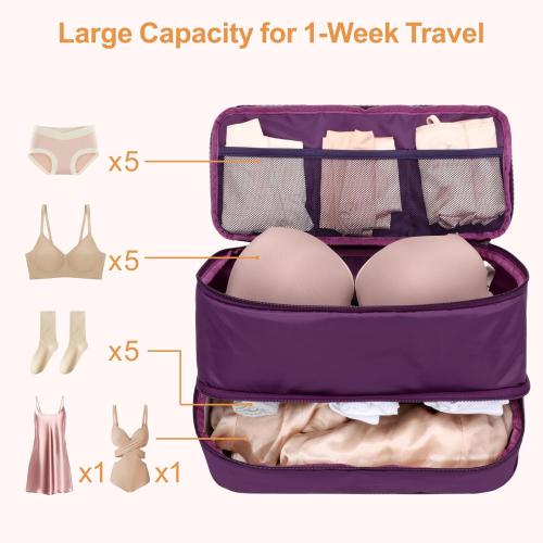 Cambond Travel Underwear Organizer Bag - 4-in-1 Double Layer Lightweight Bra Organizer, Portable Expandable Compression Packing Cubes Travel Packing Organizers, Underwear Storage Bag for Women