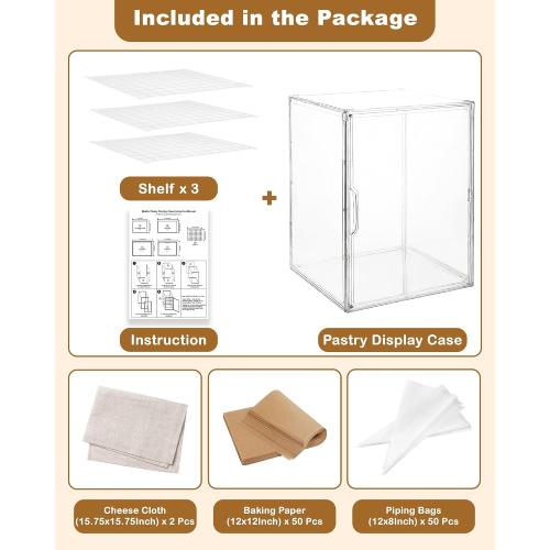 Large Pastry Display Case, 4-Layer Adjustable Corner Bread Box for Kitchen Countertop, 17.32x13x12.4inch Bread Storage Container with Magnetic Door(17.32x13x12.4inch)