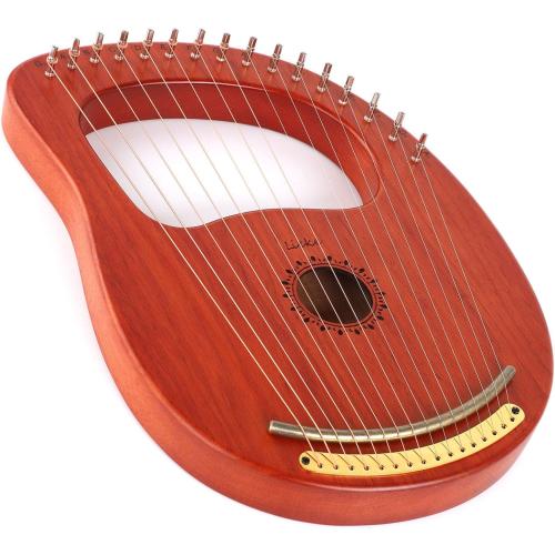 LIEKE Lyre Harp 16 Strings with Bag Tuning Wrench,Metal Strings,Mahogany Body and Copper Saddle,Professional Lyre Harp instrument Gift for Beginner Musician