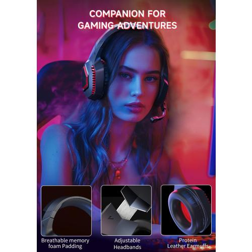 Wireless Gaming Headsets for PS5, PS4, Mac, Switch, PC, Computer - 2.4GHz & Bluetooth 5.2 Gamer Gaming Headphones Wireless, ENC Noise-Canceling Mic, 50MM Drivers, Red