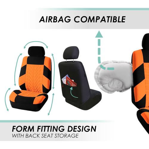 FH Group Full Set Travel Master Car Seat Covers, Airbag and Split Rear Car Seat Cover Universal Fit Interior Accessories for Cars Trucks SUV, Automotive Seat Covers, Orange