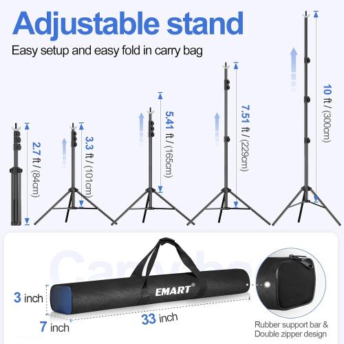 EMART Backdrop Stand Photo Studio Adjustable Background Stand Support kit with 2 Crossbars, 8 Clamps, 2 Sandbags and Carry Bag for Parties, Events Decoration, Wedding, Photography