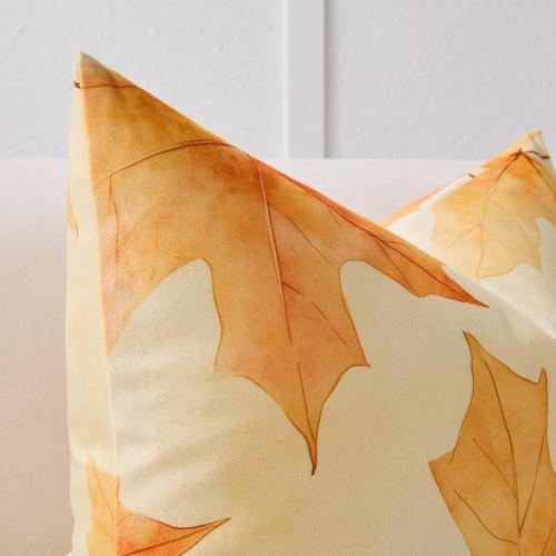 Fall Pillow Covers 18x18 Set of 2 - Burnt Orange Maple Leaf Throw Pillow Covers, Autumn Decorations Decorative Velvet Cushion Cases for Couch Sofa Home Decor