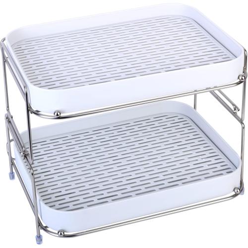 Zosenley 2-Tier Cups Mugs Drying Rack with Drain Tray, Kitchen Storage Organizer Shelf for Drinking Glass Bottle Bowls