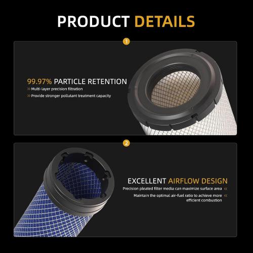 4 Pack Air Filters Fit for Fleetguard AF25557 AF25558 P828889