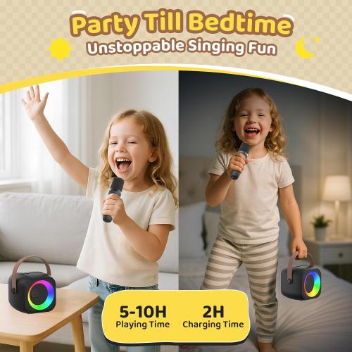 Mini Karaoke Machine, Portable Bluetooth Karaoke Speaker with 2 Wireless Microphones, Singing Machine with Party Lights for Kids and Adults, Birthday Gifts for Girls Boys Family Home Party
