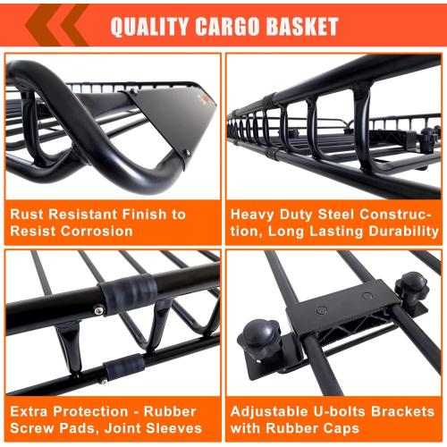 MeeFar Roof Rack Carrier Basket Universal Rooftop 51 X 36 X 5   Waterproof Bag 15 Cubic Feet (44 34 17), and Cargo Net with Attachment Hooks, Ratchet Straps