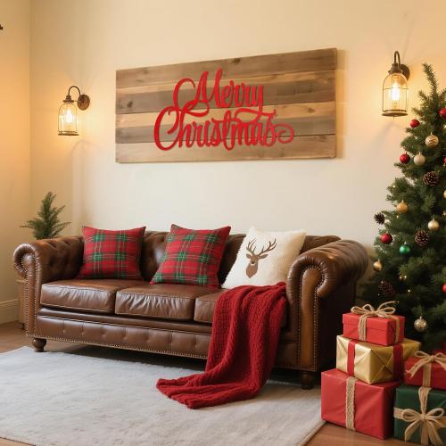 Moxweyeni Large Metal Merry Christmas Wall Sign Merry Christmas Word Decor Rustic Xmas Metal Letters Decorative Hanging Wall Sign Outdoor Decor Living Room Kitchen Yard Xmas Party(35 Inches)