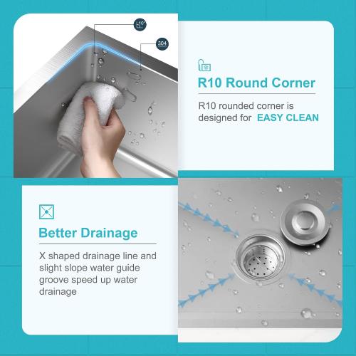22 x 18 Drop in Kitchen Sink 304 Stainless Steel Single Bowl Topmount Kitchen Sink with Drain Kit and Bottom Grid, Brushed