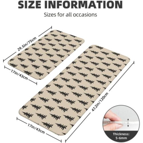 Black Cream Christmas Kitchen Mats Set of 2 Xmas Tree Print Winter Holiday Kitchen Rugs for Floor Home Decor Low-Profile Mats,17x29 and 17x47 Inch