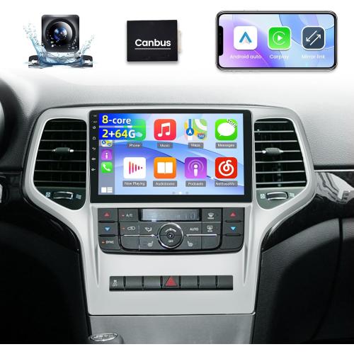 8-Core Android 13 Upgrade Stereo for Jeep Grand Cherokee 2008-2013 with DSP 32EQ - 2 64G 9 inch IPS Touchscreen Radio - Wireless Carplay/Android Auto/WiFi/SWC   AHD Backup Camera   Canbus