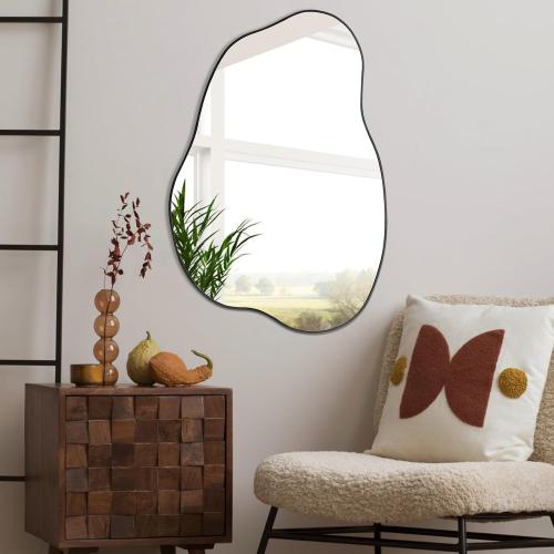 POZINO Asymmetrical Mirror, Black Irregular Mirrors, Cloud Shaped Mirrors, Unique Modern Frameless Mirror for Living Room Bathroom Bedroom Entryway Fireplace,30x20.5
