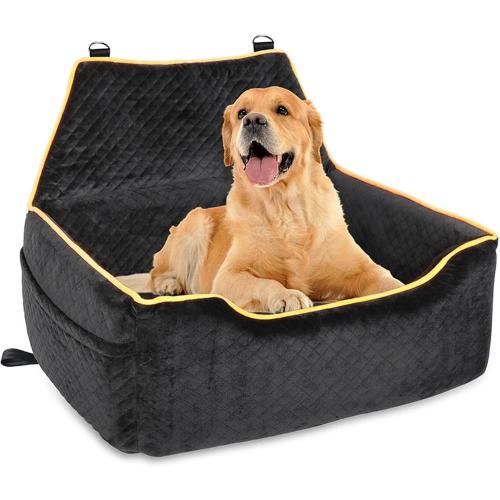 Dog Car Seat for Large/Medium Dog, Dog Booster Seat for Dogs Under 55Lbs Or 2 Small Dogs, Detachable and Washable Travel Dog Seat with Thick Cushion and Storage Pockets,Black
