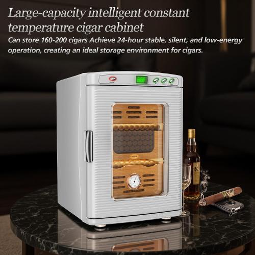 Cigar Humidor Cabinet, 25L Electric Thermostatic LED Cigar Humidor for 160-200 Cigars, Cedar Wood Shelves, Hygrometer & Humidifying Tray, Glass Door, ABS Moisture proof Shell, Cigar Care Partner