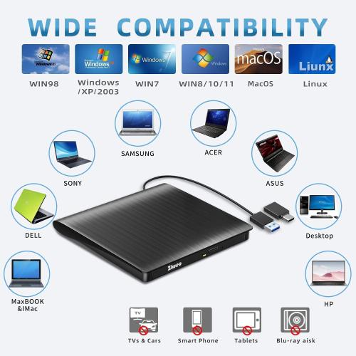 External DVD Drive USB 3.0 Type-C CD Burner Portable CD  /-RW Drive DVD Player for ROM Rewriter Burner Compatible with Laptop Desktop PC Windows MacBook Linux Mac OS