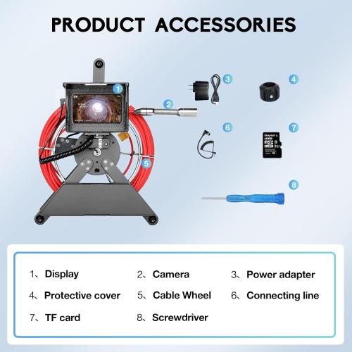 Sewer Camera, Pipe Drain Inspection Camera with DVR, HD 1000TVL, 0.72FT/22MM Borescope with 12PCS LED Lights, Plumbing Snake Camera with 16GB TF Card and 5600MAH Battery ﻿ (30M/100FT)