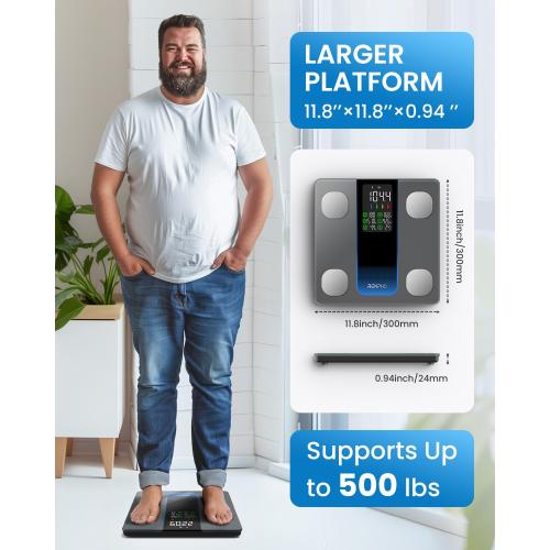 Color Grey RENPHO Smart Scale for Body Weight, Weight Scale with 7-in-1 Large Display for BMI, Body Fat, Muscle Mass, 13 Body Composition, High Accurate Bluetooth Scale, 500lbs, 11.8, Elis 2XL