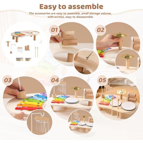 Promise Babe Wooden Musical Instruments for Toddlers 1-3, Percussion Instruments for Kids Baby Drum Set Xylophone, Montessori Educational Musical Toys, Gifts for Girls Boys Ages 3