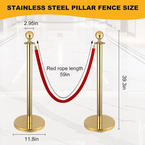 Berverra 6pcs Gold Stanchions and Red Velvet Ropes 4pcs, Red Carpet Ropes and Poles, Red Carpet Divider Stands Party Decorations, Gold Stanchions Queue Barrier Reception with Fillable Plastic Base