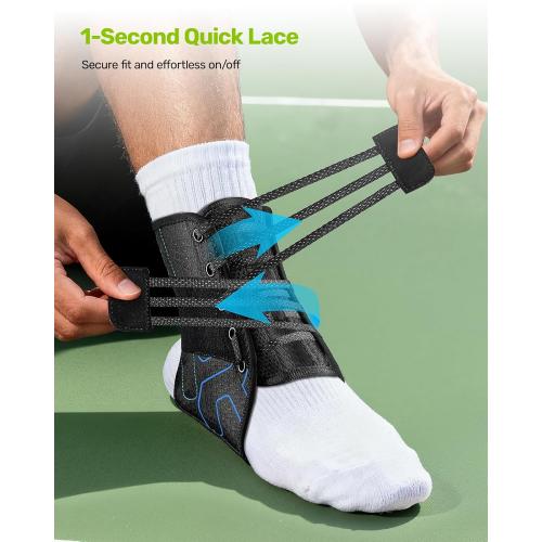 Quick Lace Up Ankle Brace with 2 Metal Support Stays, Breathable Stabilizer for Sprained Ankle, Slim Fit Ankle Support for Men & Women, Sports, Running, Basketball (Black, M)