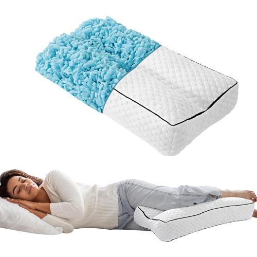 Shredded Memory Foam Knee Pillow for Side Sleepers, 6.5 Height Pillow Between Legs for Aligns Spine & Relieves Pressure Hip & Leg Elevation, Supportive Pillow for Pregnancy, Sciatica, White