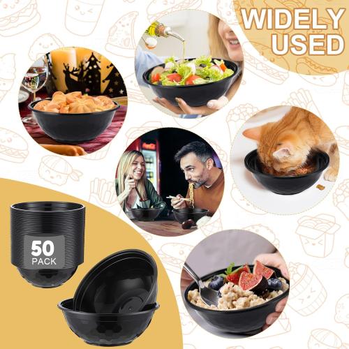 21Pack 32oz Black Disposable Plastic Bowls Plastic Salad Bowls Large Stackable Serving Soup Dinnerware for Birthdays, Weddings, Parties, Festivals