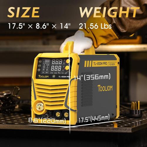 TOOLIOM 200A 5-in-1 Aluminum MIG Welder Kit, Wire & Gloves | 5 in 1 MIG/flux MIG/spool gun MIG/Lift TIG/stick welder, 110/220V Dual Voltage, smart synergic control