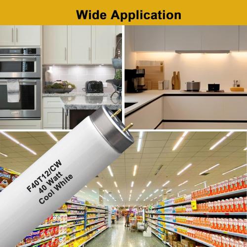(6 Pack) F40T12 48 inch luorescent Bulbs,T12 4 Foot Linear Fluorescent Tube,40 watts,2600 lumens,4100K Cool White,Replacement Tubes for Sylvania 21371 F40CWX,Philips 423129 F40T12/CW