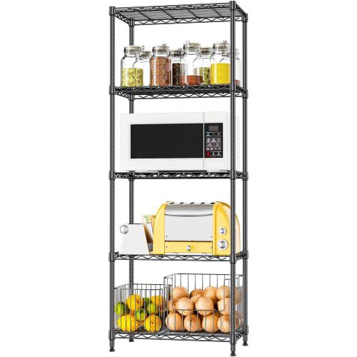 IZEUK 5-Shelf Adjustable Steel Wire Storage Shelving Unit, 13.7 D x 23.6 W x 63 H, 1250 lbs, Black, Heavy Duty Metal Storage Rack for Home & Garage Shelving Organizer