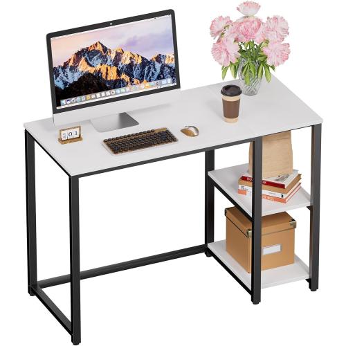 SINPAID 40IN Computer Desk with Shelves, Cream White Sturdy Small Desk for Bedroom, Modern Gaming Table, Office Furniture