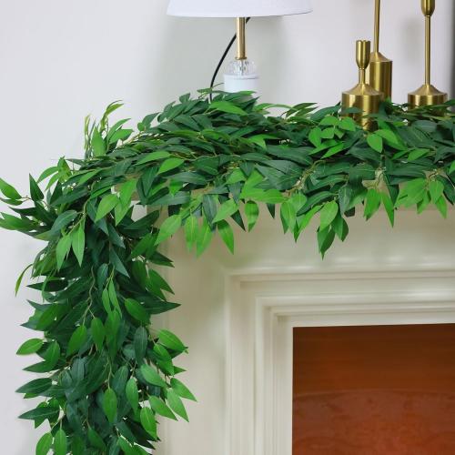 mizii Artificial Vines Garland 3.5 Feet Faux Italian Ruscus Vine Greenery Garland Silk Green Leaves Decoration Fake Plants Greenery for Table Centerpieces Home Room Wall Wedding Arch Decor (3.5 feet)