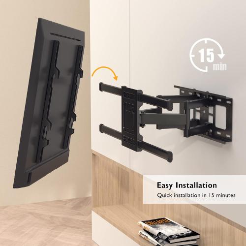 BONTEC Full Motion TV Wall Mount for 37-84 Inch TVs, Hold up to 132lbs, Max VESA 600x400mm, Swivel Tilt Dual Arms, Adjustable Viewing Angle, Fits 16 Wood Studs, Easy Assembly