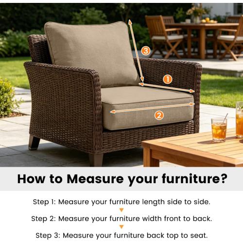 Sundale Outdoor Olefin Deep Seat Cushion Set of 2, Patio Chair Cushion and Pillow, Water-Resistant Sectional Sofa Pad with Straps Khaki, 23 x 26 x 6 Inches