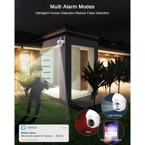 ANRAN Security Camera Wireless Outdoor, 2K Solar Outdoor Camera with 360° View, Smart Siren, Spotlights, Color Night Vision, PIR Human Detection, Pan Tilt Control, 2-Way Talk, IP65, Q1 White