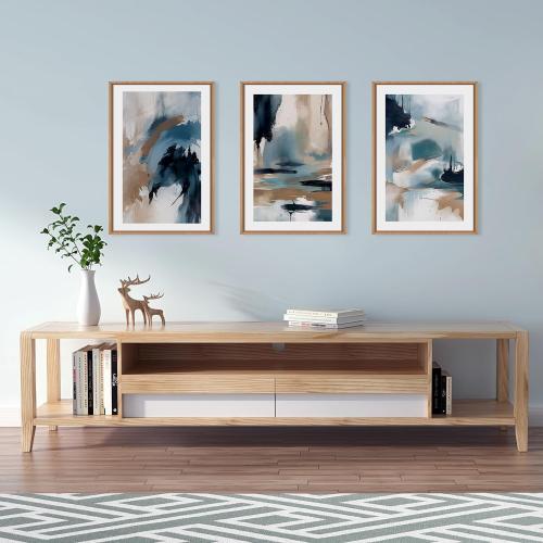 24x36x3 Blue KAIRNE Abstract Neutral Framed Canvas Wall Art Set, Navy Abstract Wall Decor, Watercolor Blue and Brown Wall Painting, Modern Textured Art Prints for Living Room, Bedroom, Office