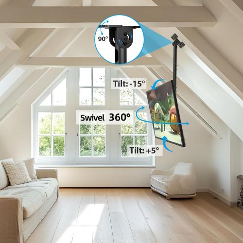 USX STAR Ceiling TV Mount for 26-65 inch Flat Screen Displays, Adjustable Ceiling TV Bracket Fits Most LCD LED OLED TVs, 14.96Inch Single Extended Mounting Pole, Holds up to 110lbs, Max VESA 400x400mm
