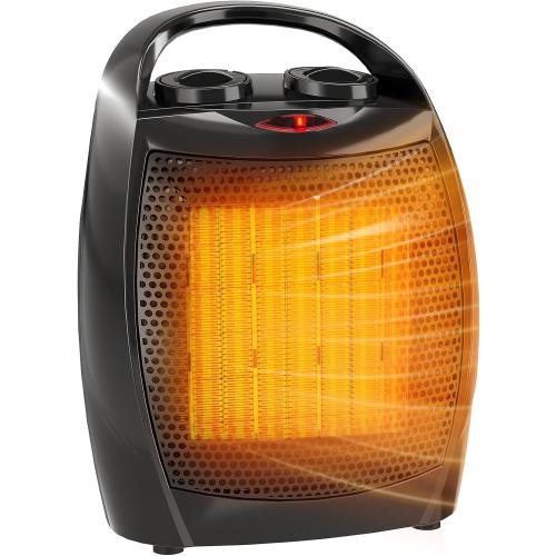 Garvee Portable Electric Space Heater - 1500W/750W Thermostat, 2-in-1 Fast Heating Ceramic Desk Heater & Fan, Safe Quiet <45 dB for Office, Room, Under Desk Use, Tip-Over Overheat Protection, Black