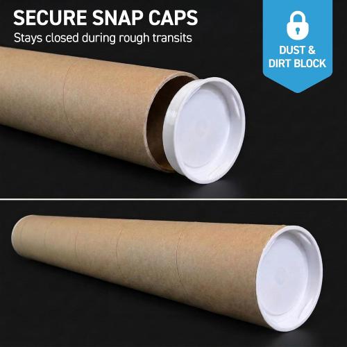 MagicWater Supply 6x24 Inch Kraft Mailing Tubes with End Caps, Heavy Duty Round Shipping Tubes for Large Posters, Blueprints, Art, Crafts and Documents - Durable, Recyclable - 1 Pack, Made in the USA