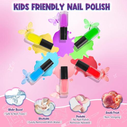 Kids Nail Polish Set for Girls, 14PCS Nail Art Kit with Nail Dryer, Non Toxic Nail Polish kit and Fake Nails for Kids, Girl Toys Age 6-8, Halloween Christmas Birthday Gifts for Girls 8-12