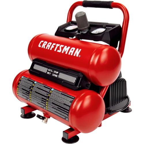 Craftsman 2-Gallon Air Compressor, 1/3 HP Oil-Free Twin Tank, 125 PSI | Lightweight, Home DIY, Tire Inflation, Spray Painting, Oil-free, Low Maintenance, Quiet Operation, 0.5 CFM @ 90PSI