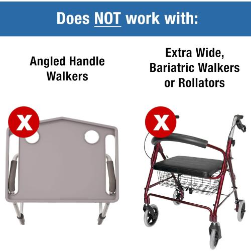 DMI Walker Tray With Cup Holders, Walker Tray For Folding Walkers, Mobility Accessory for Seniors, Tray Table for Standard Walkers, Multipurpose and Portable, Gray