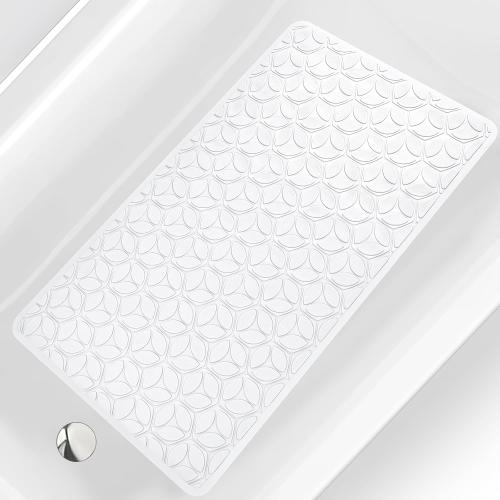 Non Slip Bathtub Mat | Real Rubber Bath Mat for Tub and Shower, Shower Mat for Daily Safety, Pet Dog Mat, Soft No-Slip Bath Mat | Nonskid Bathroom Tub Mat, 16” x 28”（White）